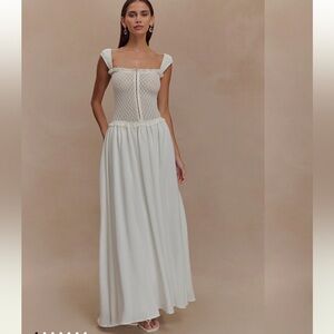 Meshki Cream Maxi Dress with Square Neckline